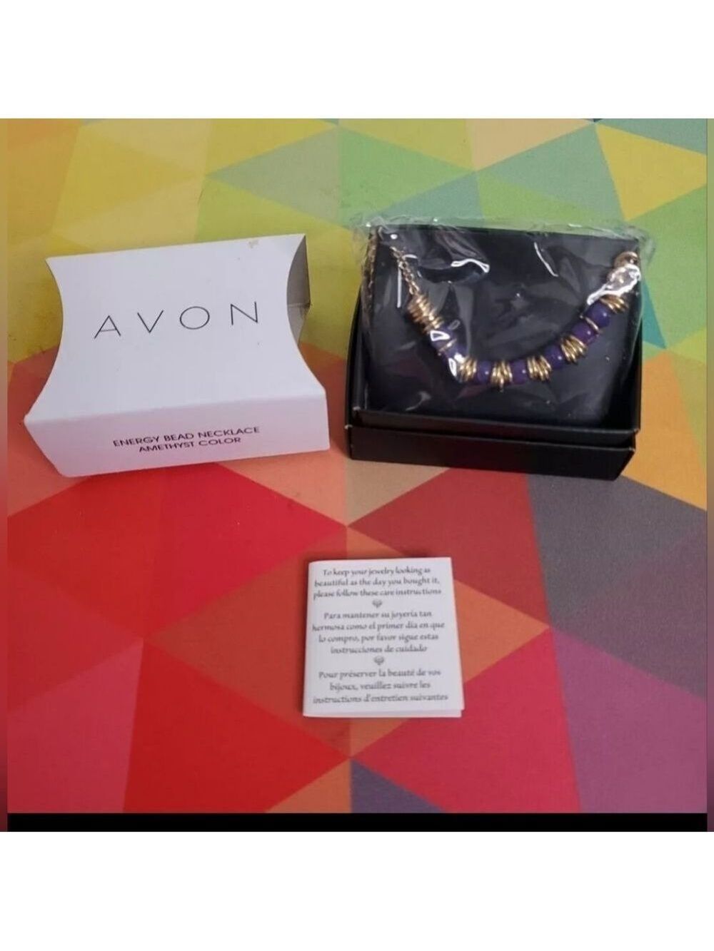 Avon 2017 Gold Tone Energy Bead Necklace (GV9) AMETHYST Color Beads NEW IN BOX